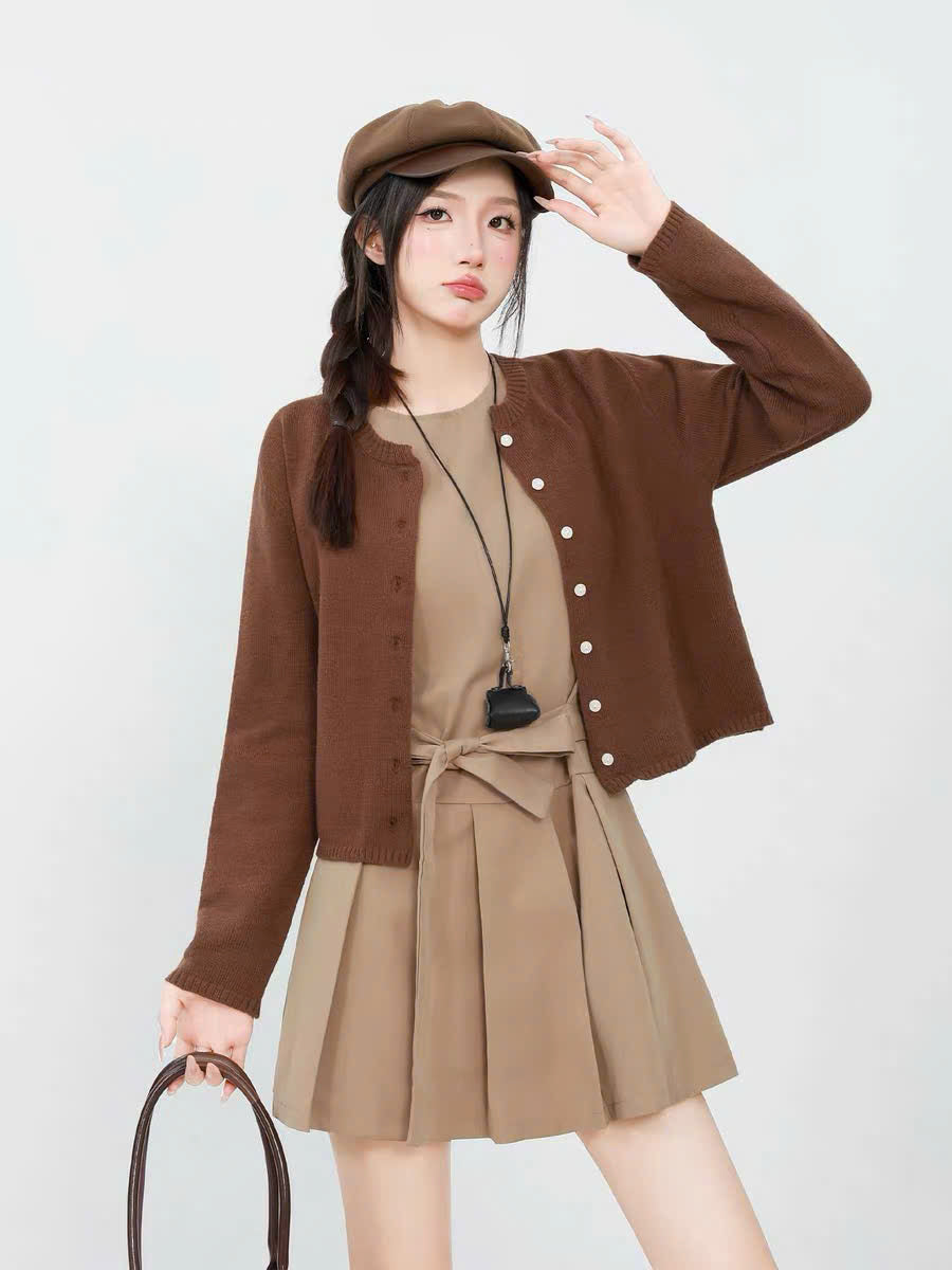 Set đầm suông xếp ly và áo khoác cardigan (có tách lẻ)