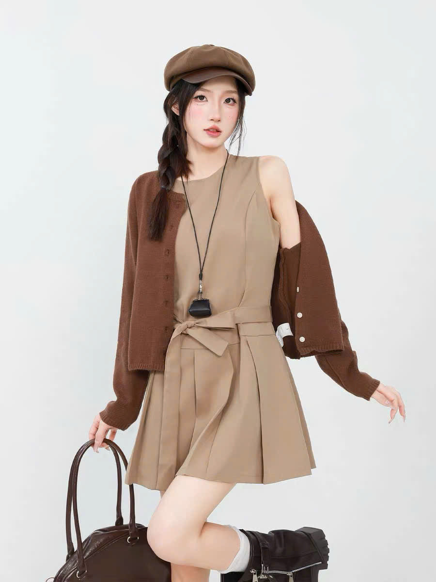 Set đầm suông xếp ly và áo khoác cardigan (có tách lẻ)