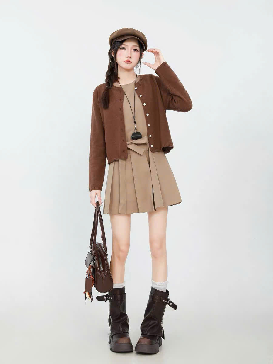 Set đầm suông xếp ly và áo khoác cardigan (có tách lẻ)