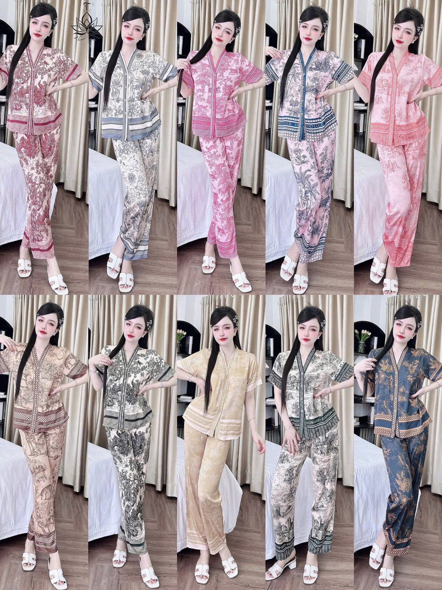 Bộ ngủ tay ngắn quần dài LATIN cổ Y cao cấp