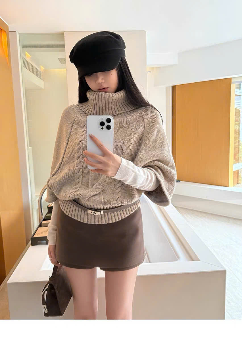 Áo len cổ cao tay lỡ ống rộng dày dặn