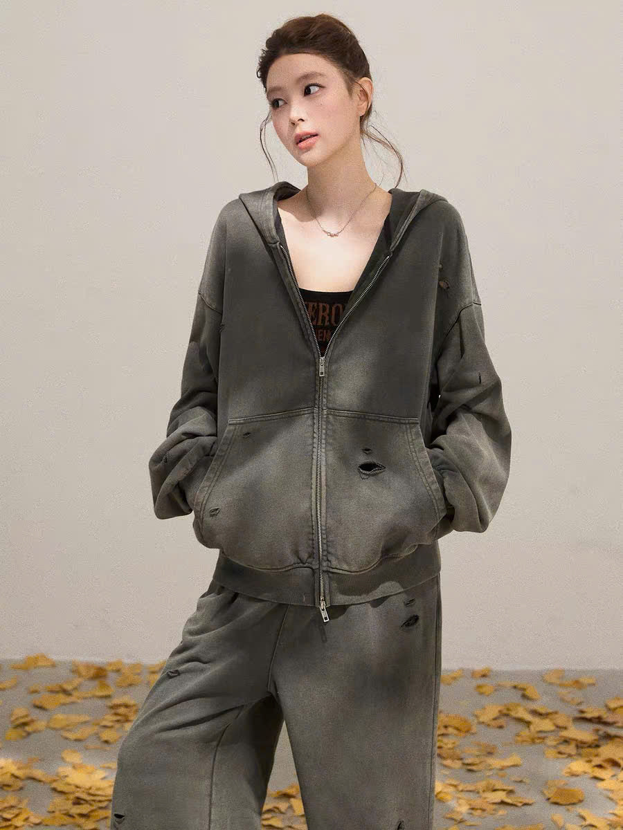 Bộ áo khoác quần suông nỉ giả jean cá tính (có tách lẻ)