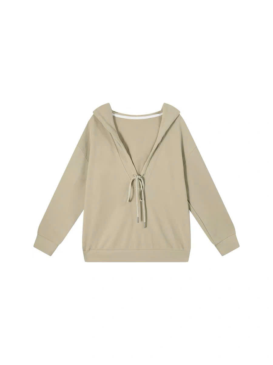 Set áo yếm sọc ngang và sweater cổ V dây rút