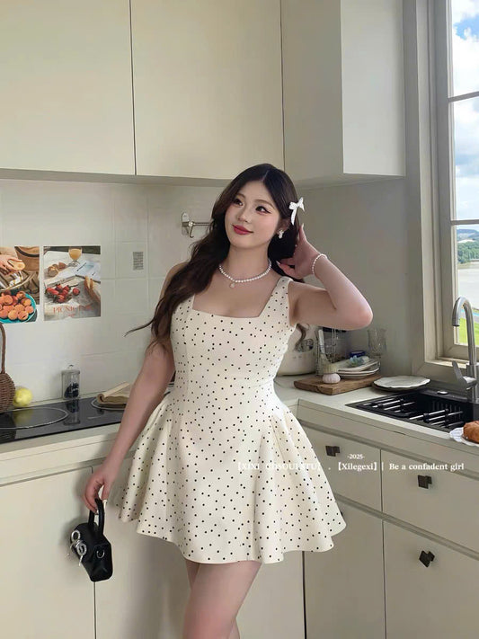 (Có Bigsize) Đầm chấm bi cổ vuông