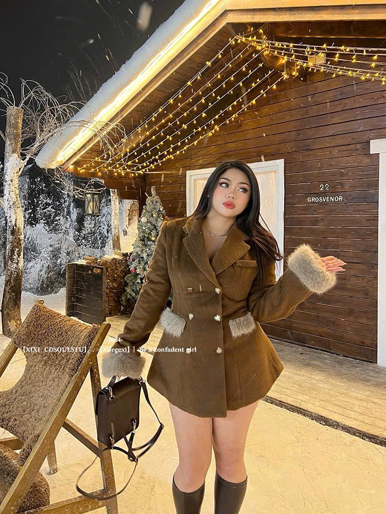 (Có Bigsize) Set áo khoác dạ cổ vest dáng dài phối lông