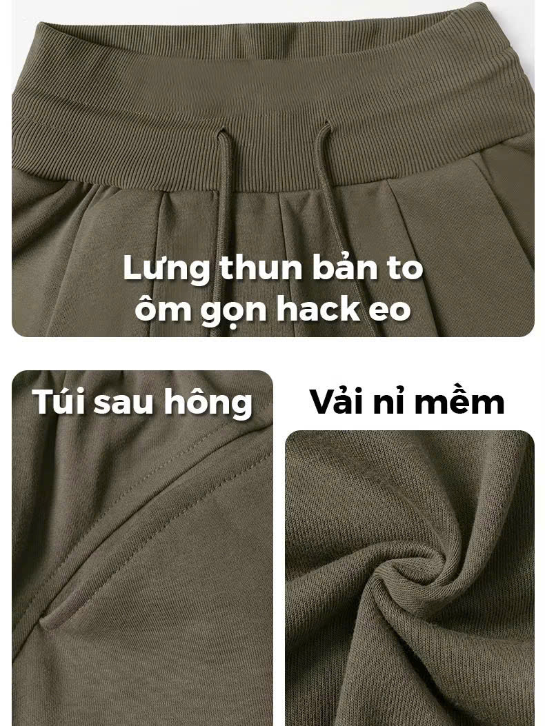 Quần nỉ ống rộng lưng cao dây rút Bycamcam local brand Việt Nam