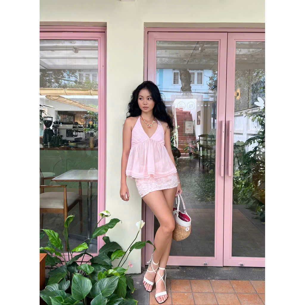 Áo yếm babydoll hồng local brand Việt Nam
