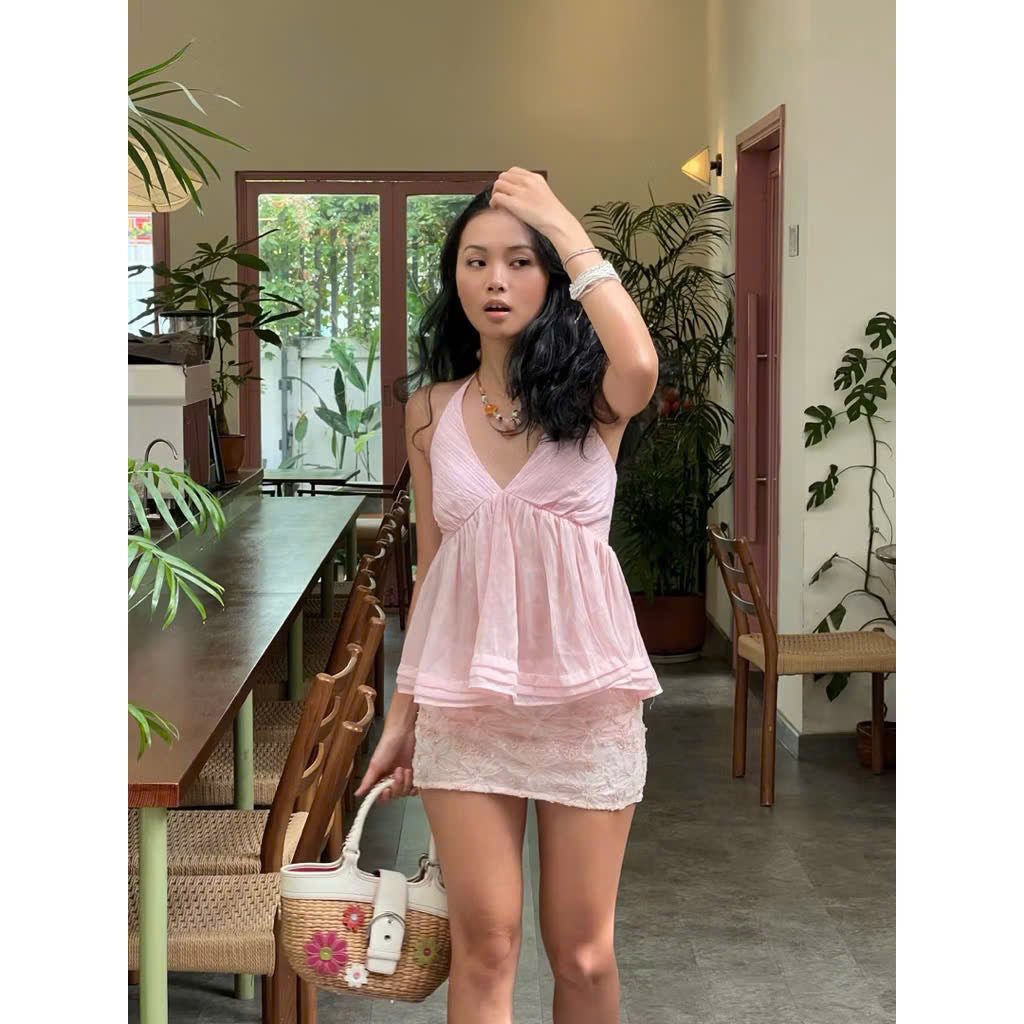 Áo yếm babydoll hồng local brand Việt Nam