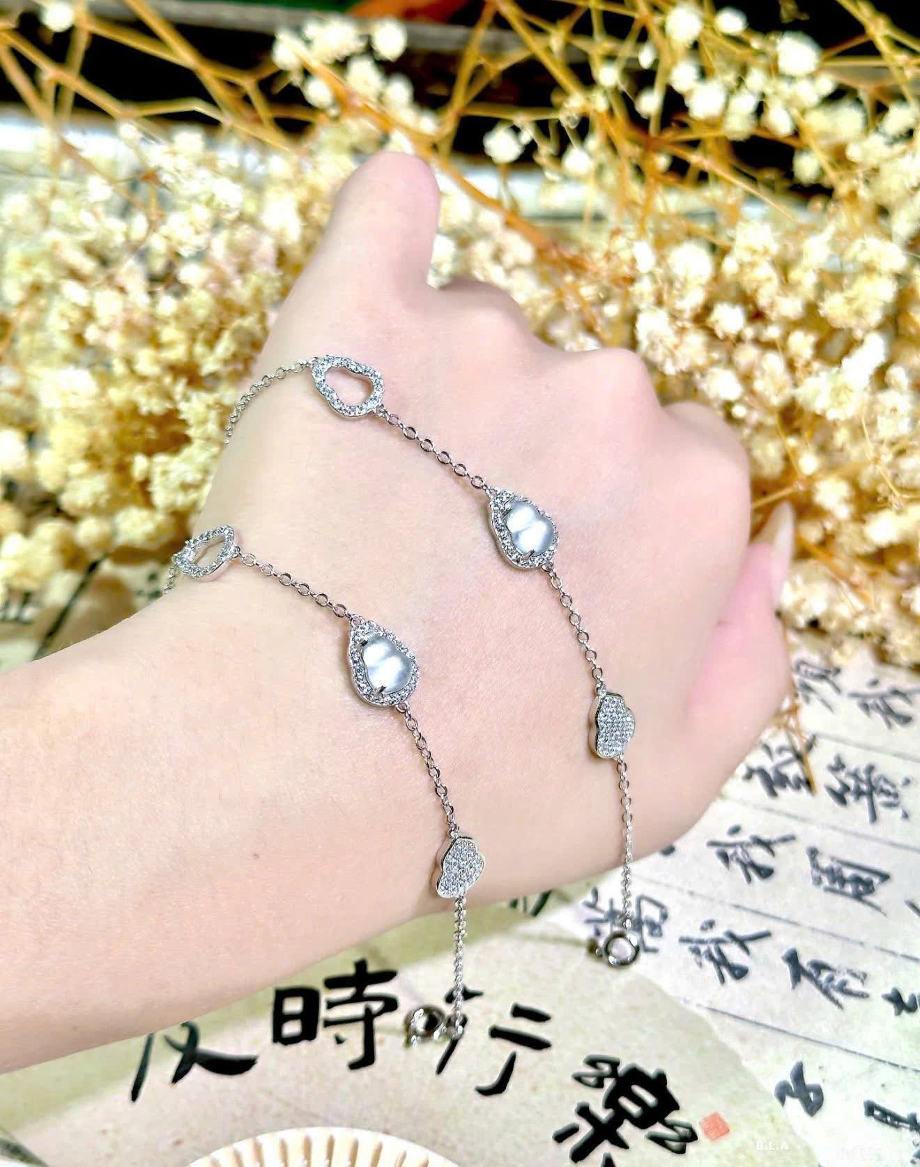 Dây chuyền, lắc bạc đá hồ lô bạch nguyệt quang Xikim