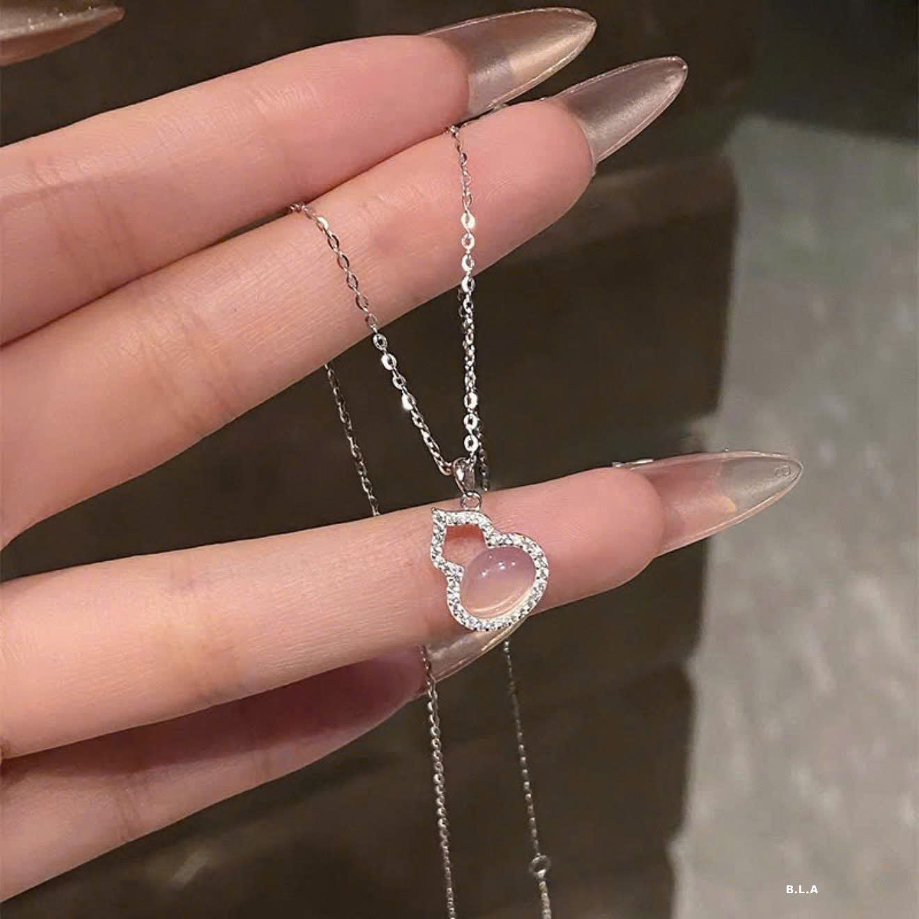 Dây chuyền, lắc bạc đá hồ lô bạch nguyệt quang Xikim