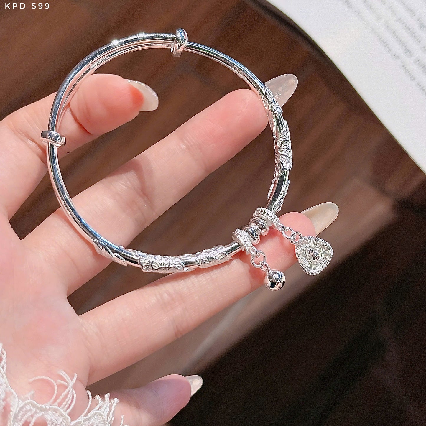 Vòng liên hoa S999 mẫu mới charm hồ lô bình an