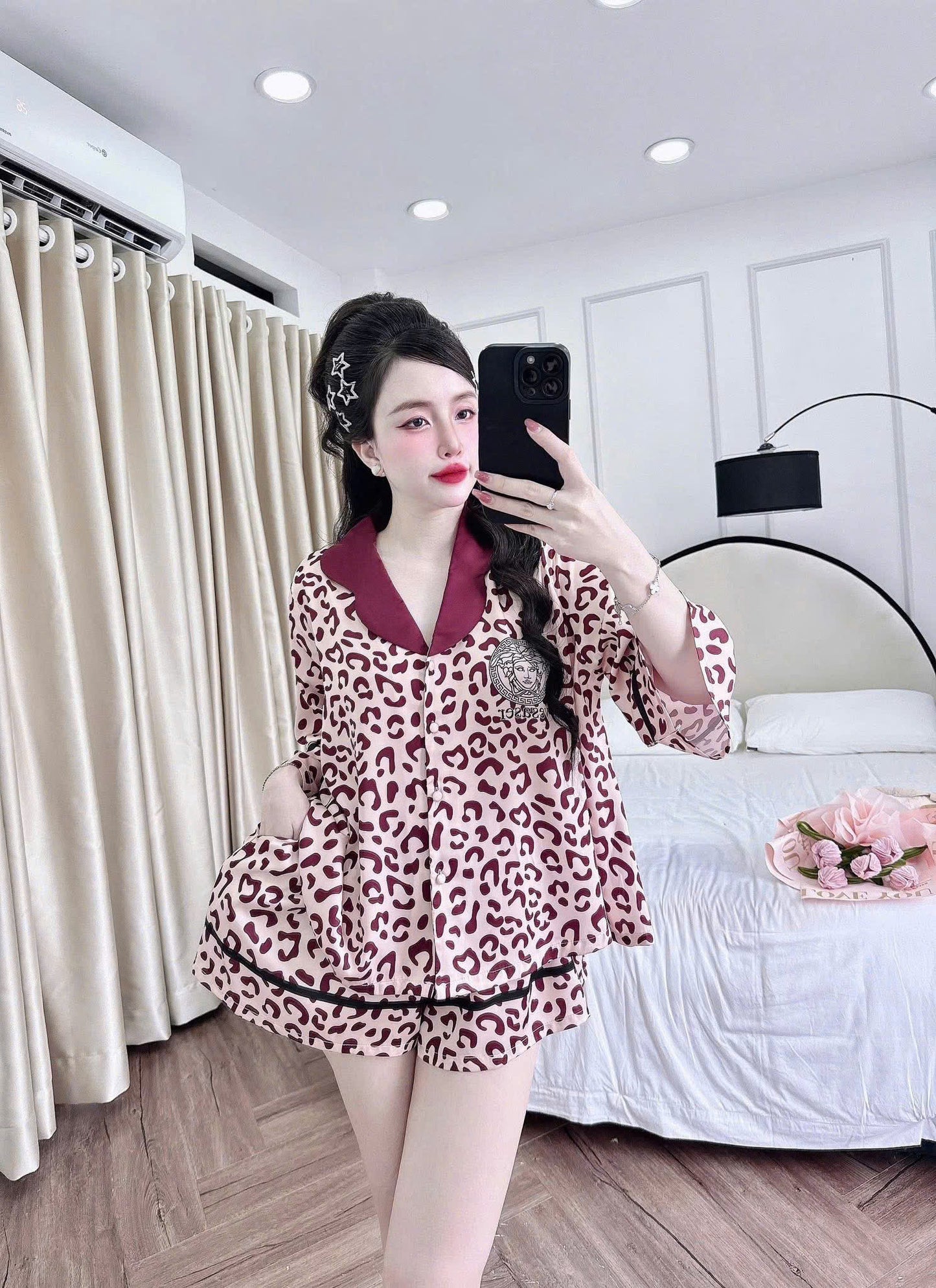 Bộ ngủ đùi giả váy tay lỡ cổ bướm thiết kế dưới 68kg