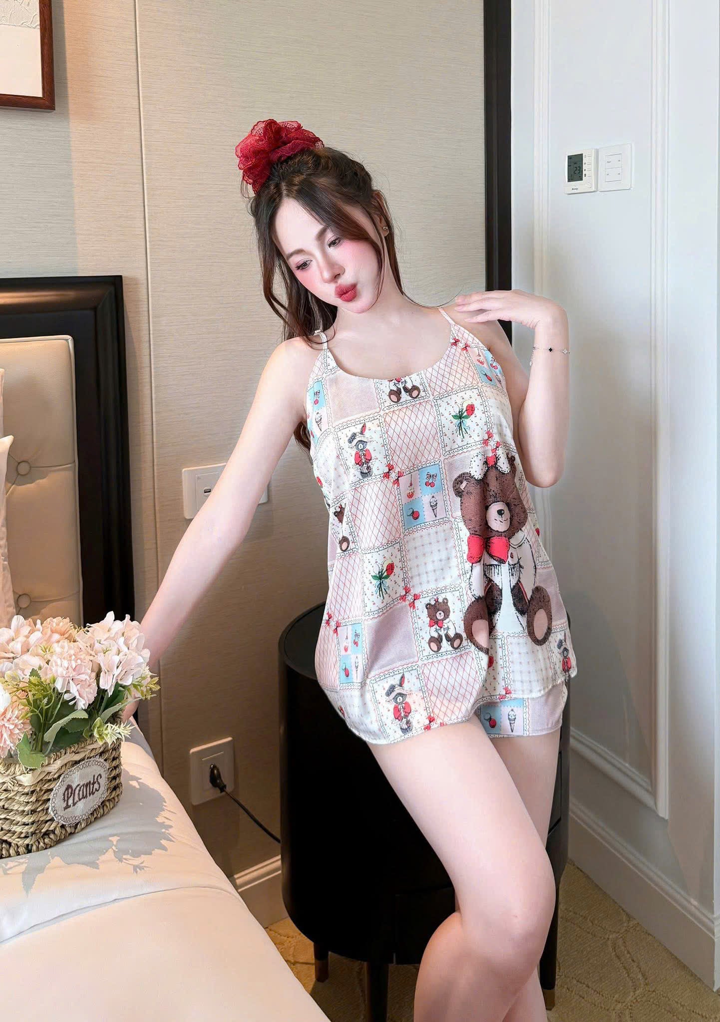 Bộ ngủ sọt 2 dây cao cấp lụa latin