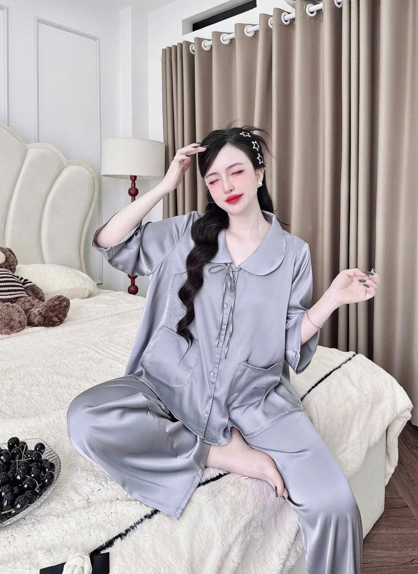 Bộ Dài Tiểu Thư Tay Loe 2 Túi Lụa Latin dưới 70kg