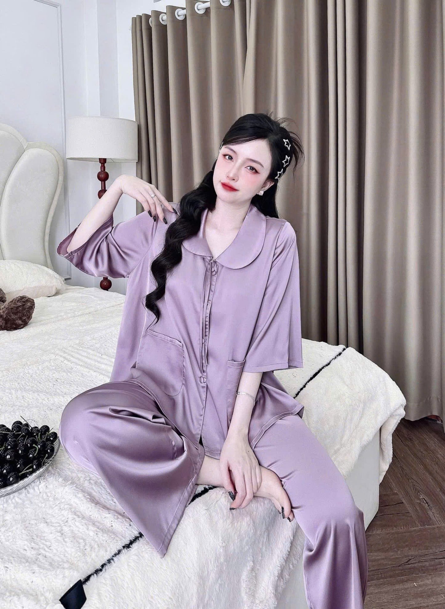 Bộ Dài Tiểu Thư Tay Loe 2 Túi Lụa Latin dưới 70kg
