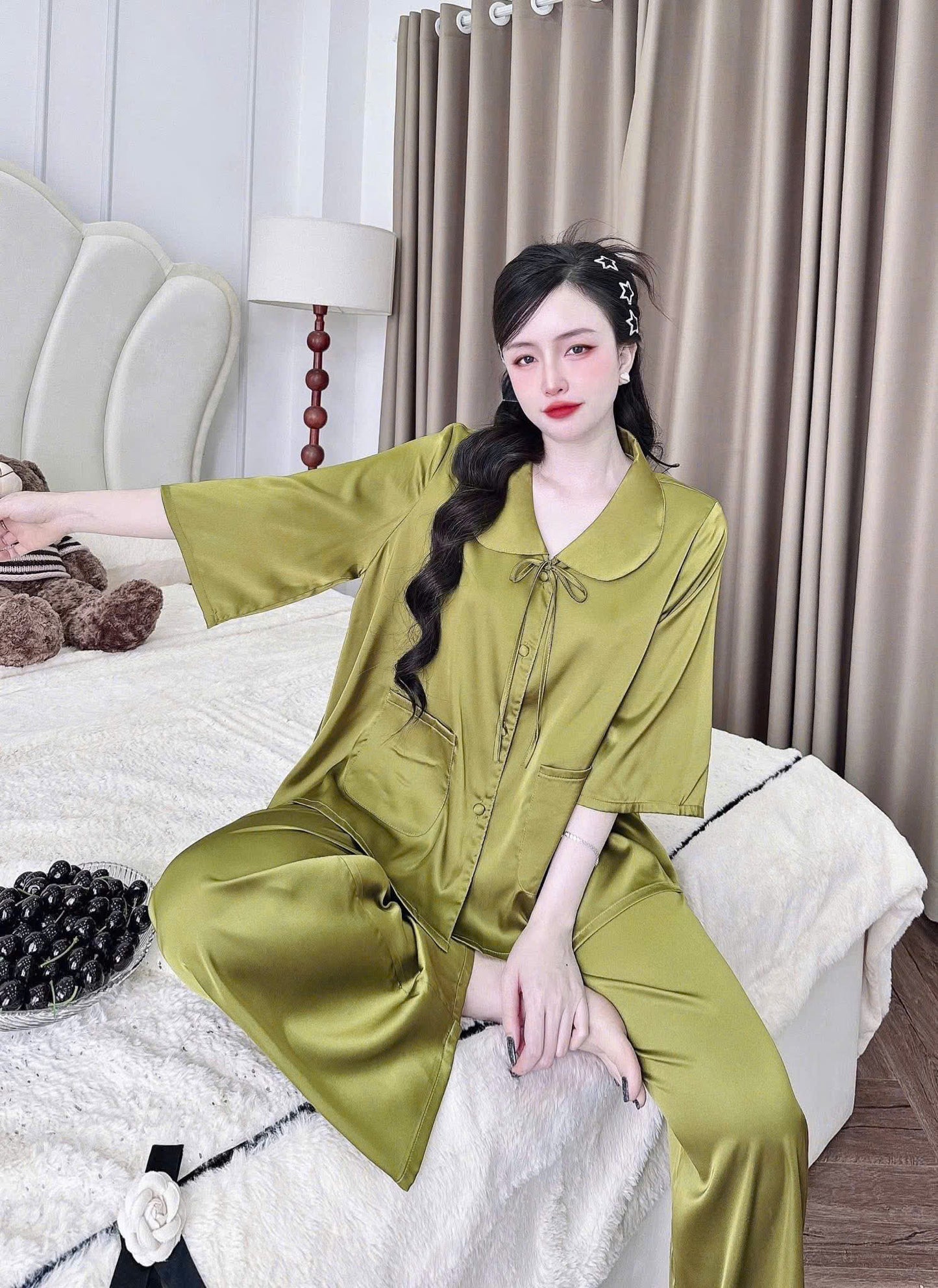 Bộ Dài Tiểu Thư Tay Loe 2 Túi Lụa Latin dưới 70kg