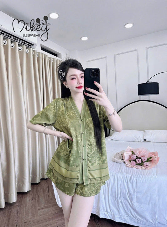 Bộ ngủ đùi Mikey rừng loang lụa latin