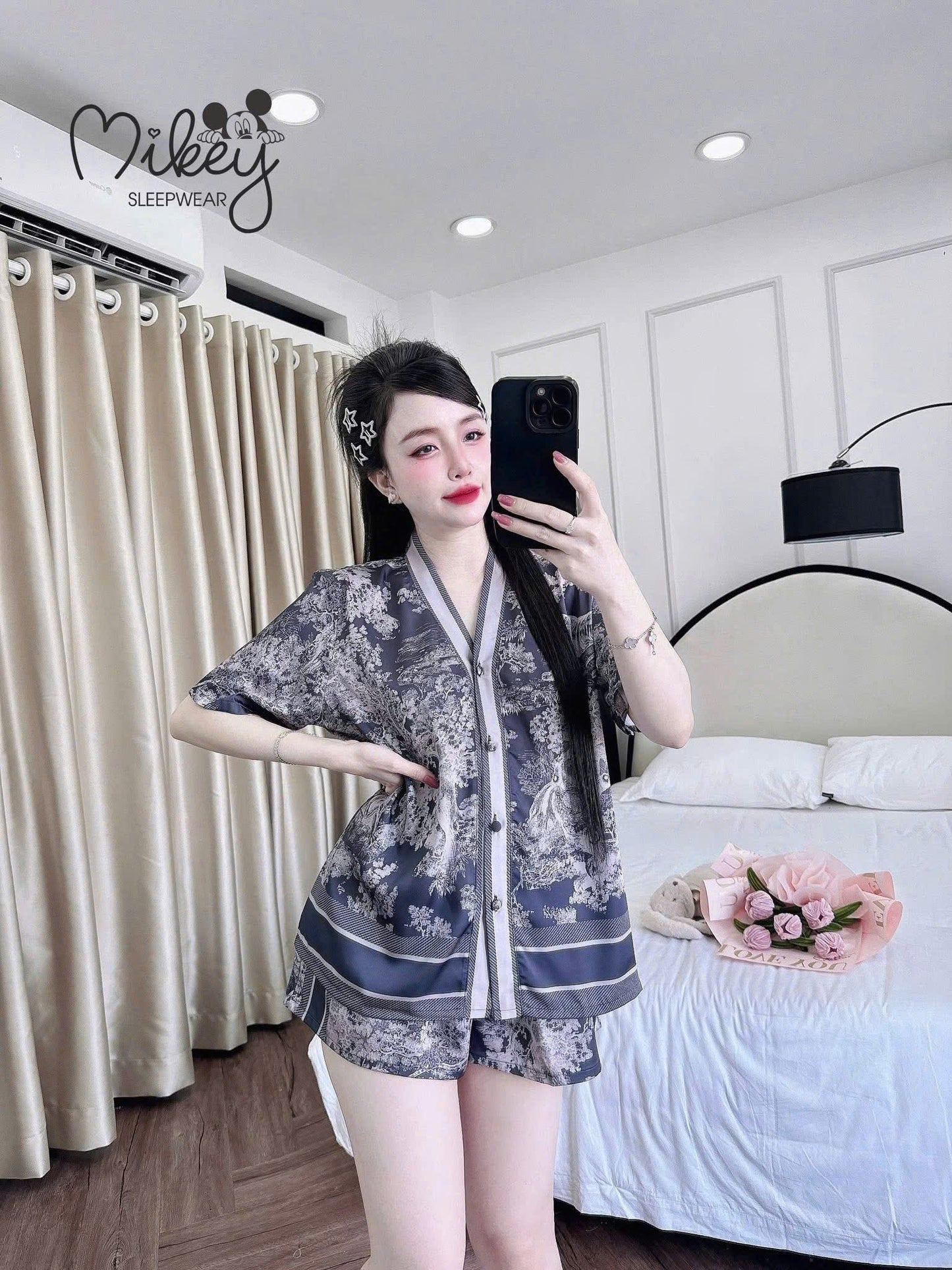 Bộ ngủ đùi Mikey rừng loang lụa latin