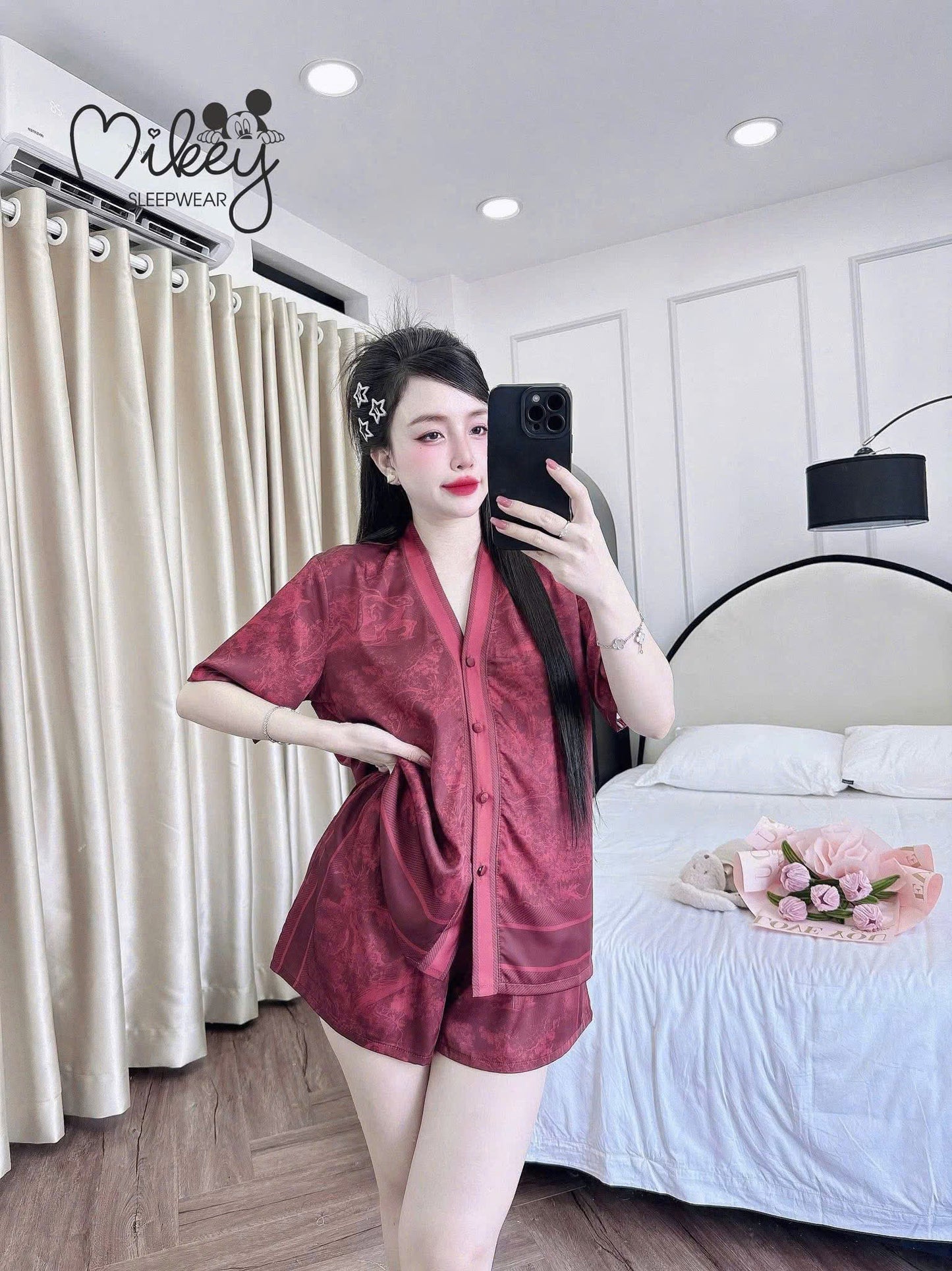 Bộ ngủ đùi Mikey rừng loang lụa latin