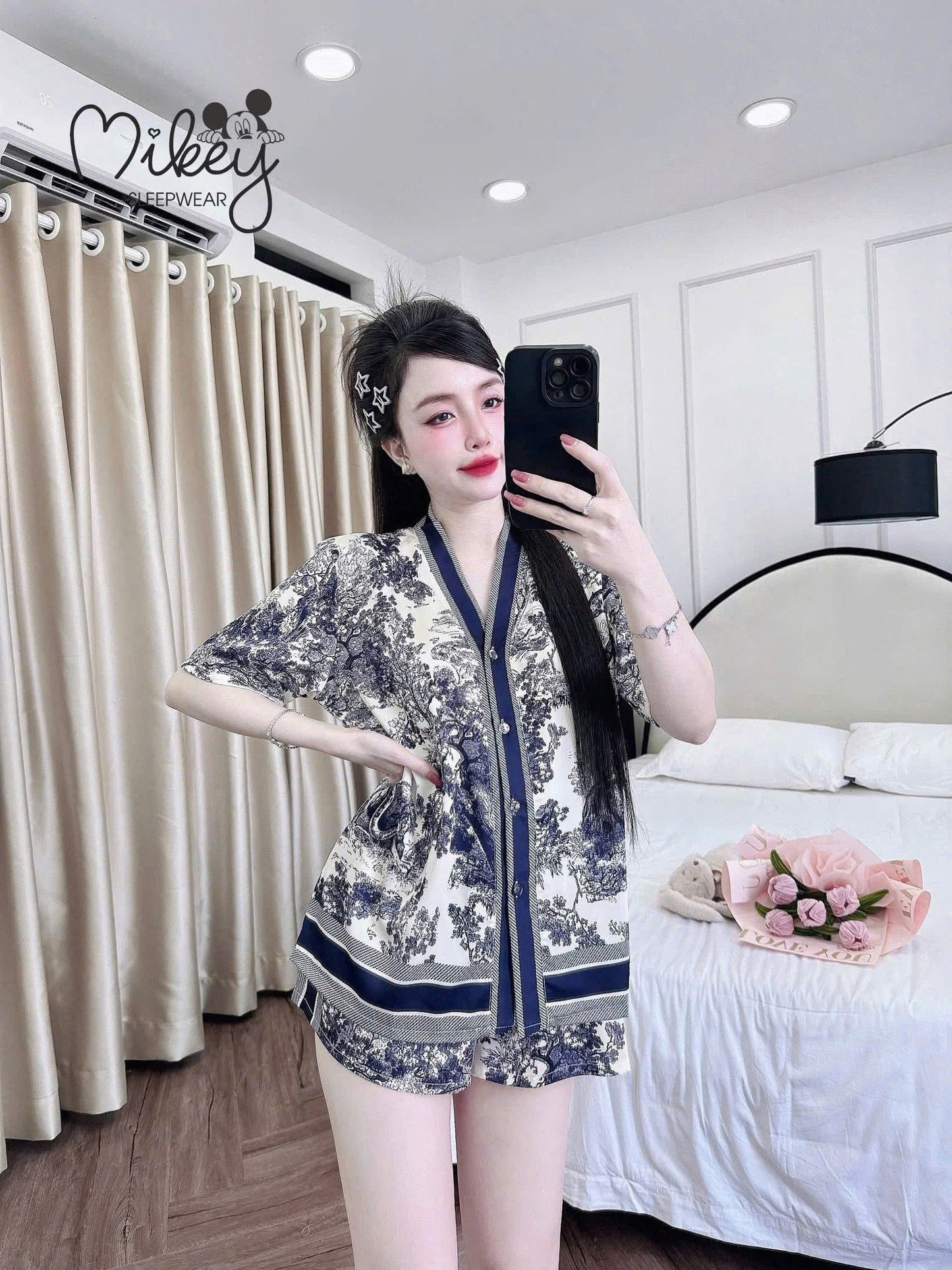 Bộ ngủ đùi Mikey rừng loang lụa latin