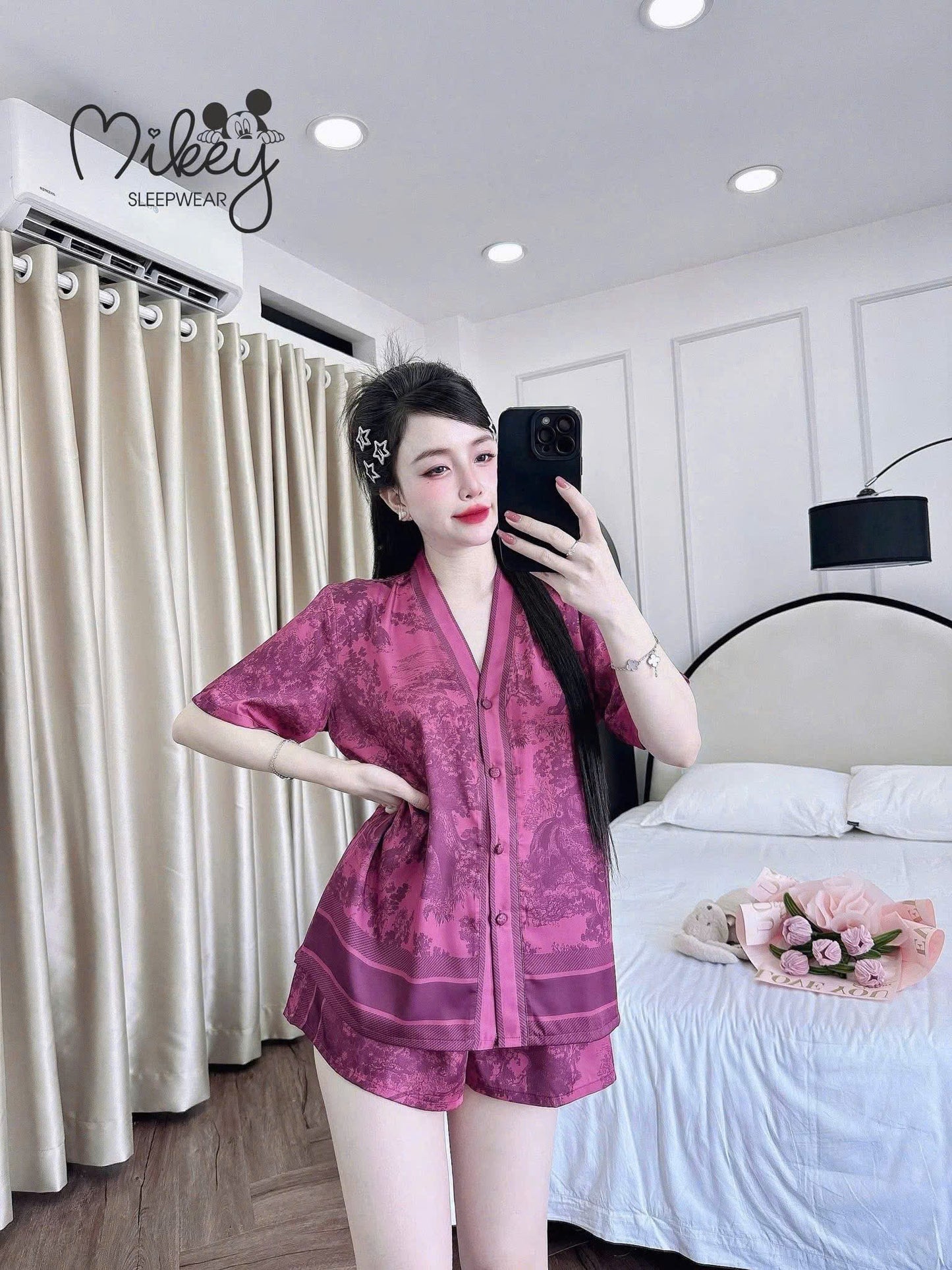 Bộ ngủ đùi Mikey rừng loang lụa latin