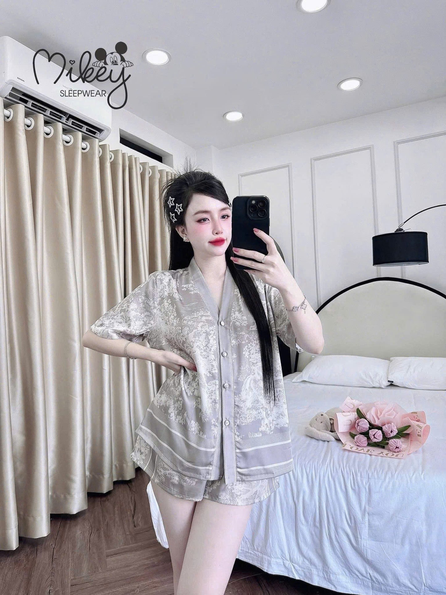 Bộ ngủ đùi Mikey rừng loang lụa latin