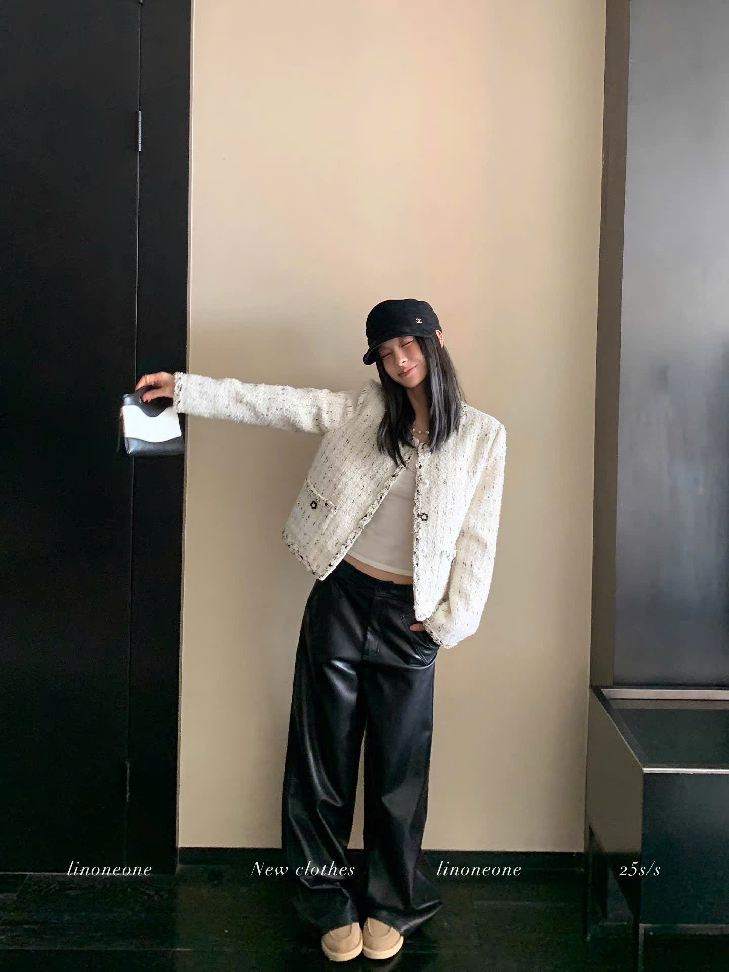 Áo khoác dạ tweed trắng sang xịn