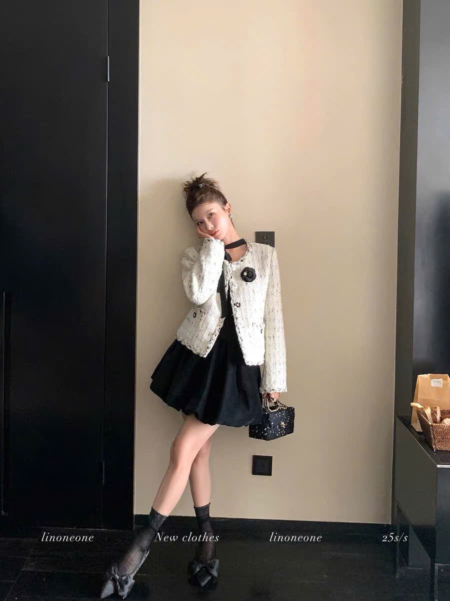 Áo khoác dạ tweed trắng sang xịn