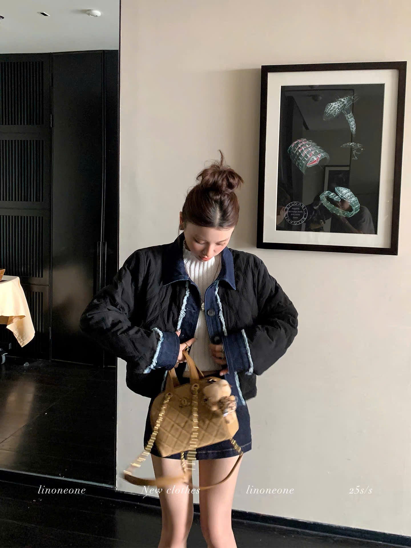 Áo khoác jacket cài cúc kaki phối jean