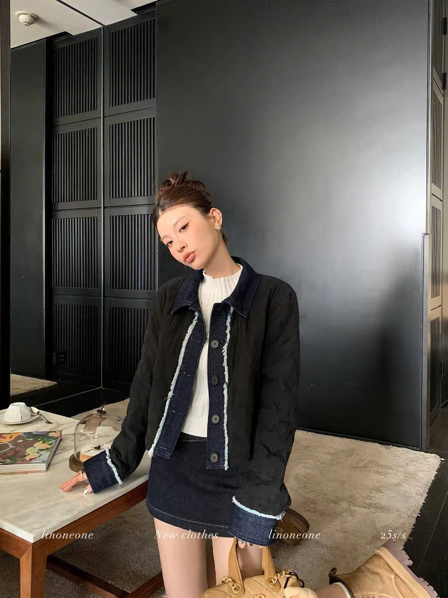 Áo khoác jacket cài cúc kaki phối jean