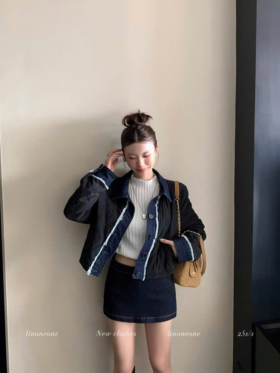 Áo khoác jacket cài cúc kaki phối jean