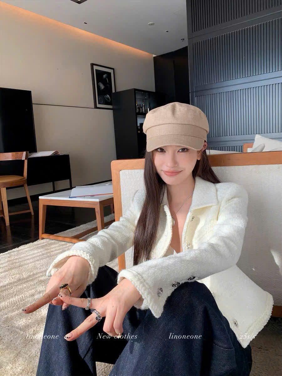 Set áo dạ tweed và chân váy trắng (có tách lẻ)