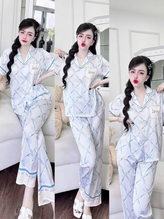 Bộ ngủ tay ngắn quần dài Flamingo lụa latin dưới 60kg