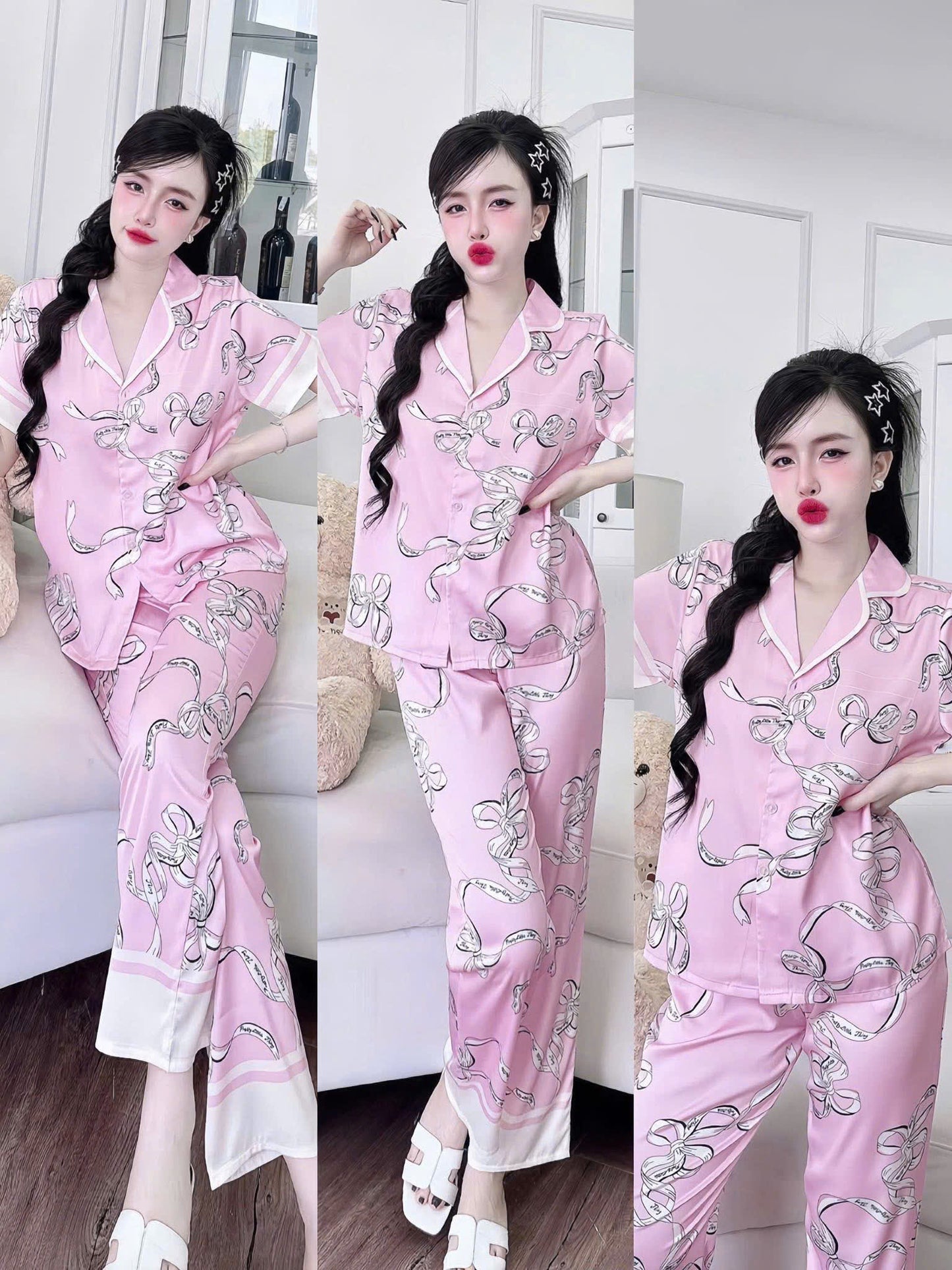 Bộ ngủ tay ngắn quần dài Flamingo lụa latin dưới 60kg
