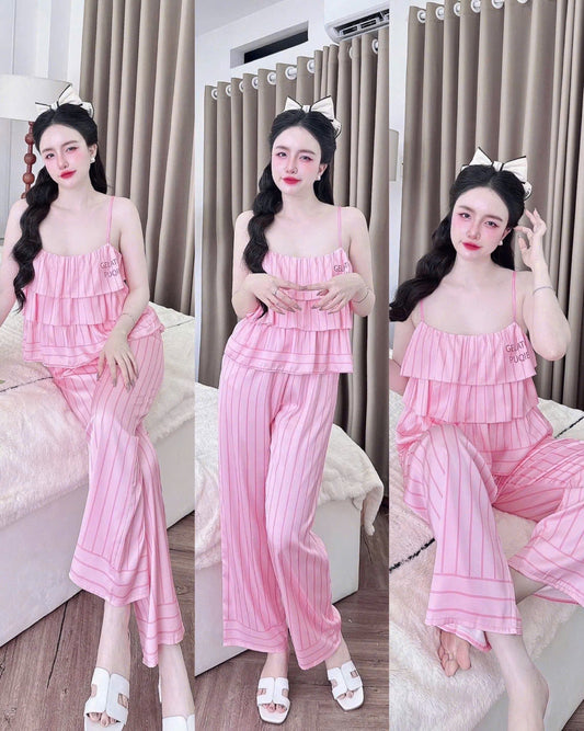Bộ ngủ áo 2 dầy 3 tầng quần dài new lụa latin dưới 60kg