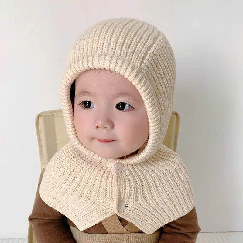 Mũ len trùm đầu và vai nhiều màu cho bé