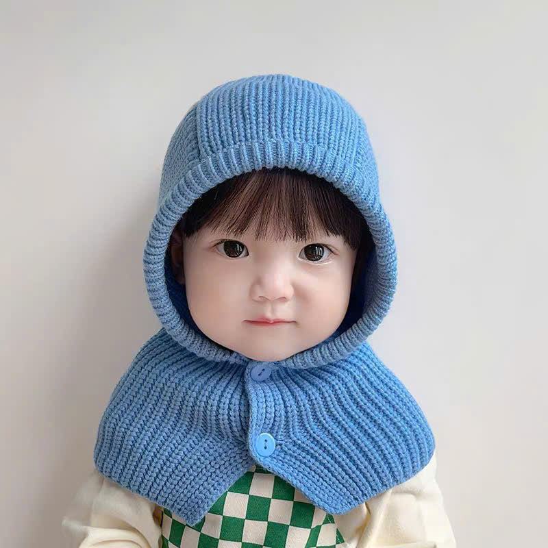 Mũ len trùm đầu và vai nhiều màu cho bé