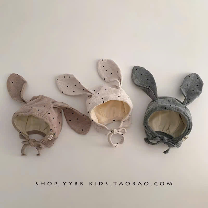 Mũ vải trùm đầu tai thỏ chấm bi cho bé