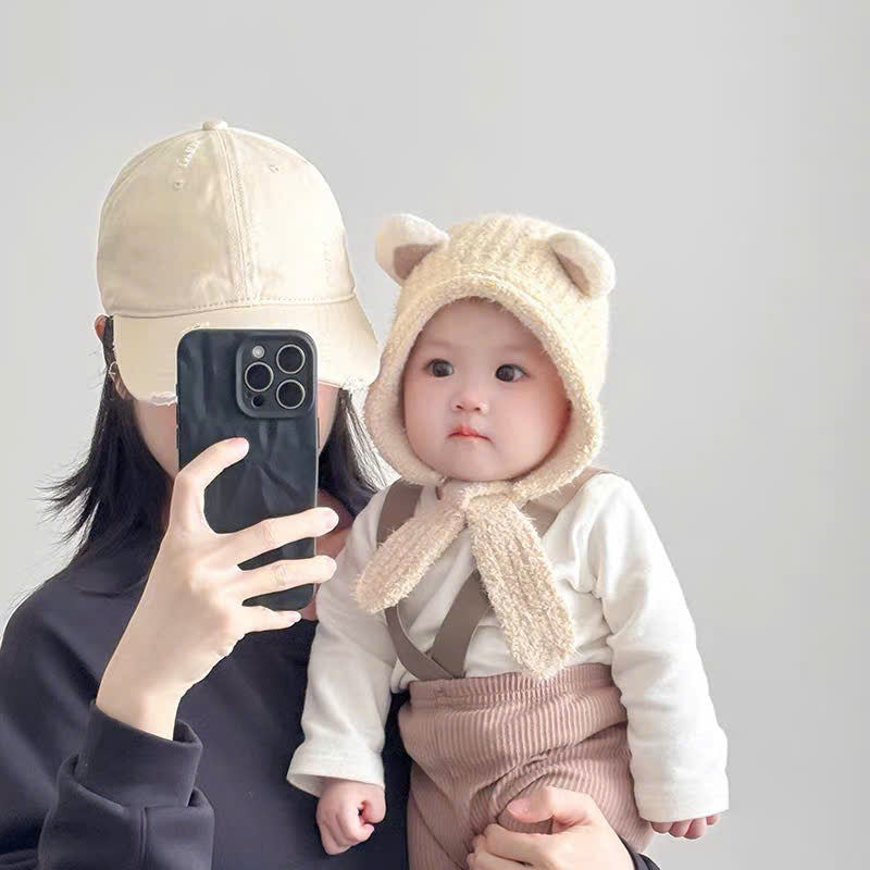 Mũ len trùm đầu tai gấu cho bé