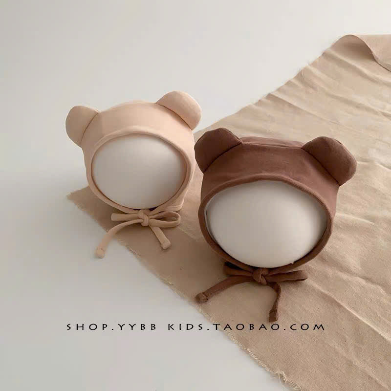 Mũ vải  trùm đầu tai gấu cho bé