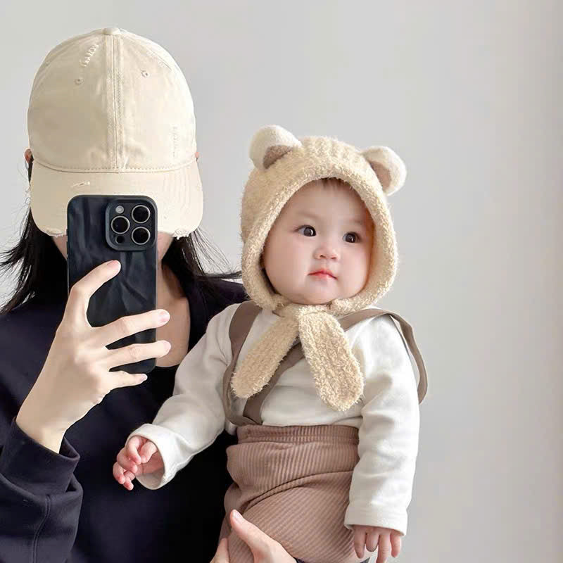 Mũ len trùm đầu tai gấu cho bé