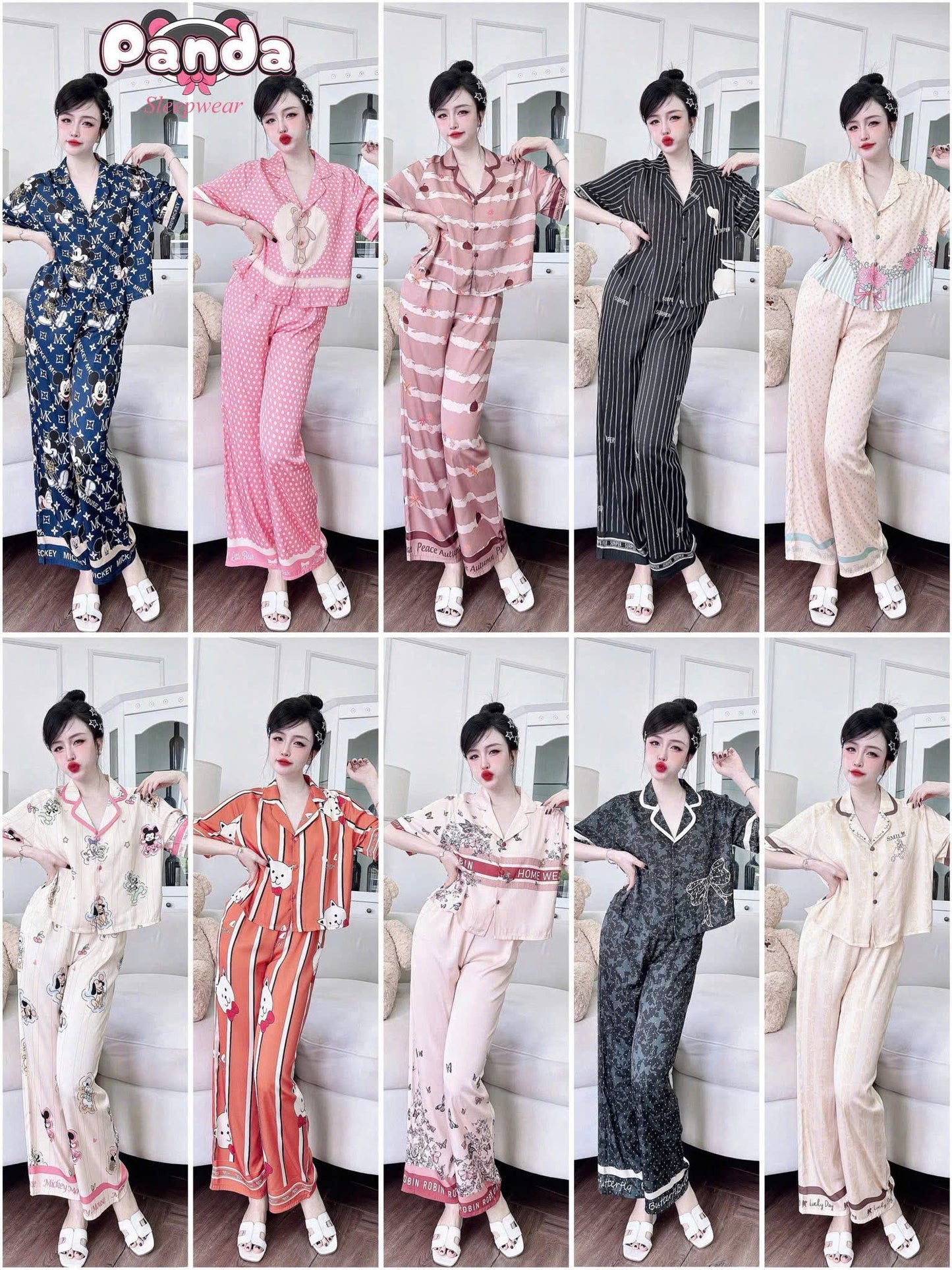 Bộ ngủ tay ngắn Raplan Panda dưới 58kg
