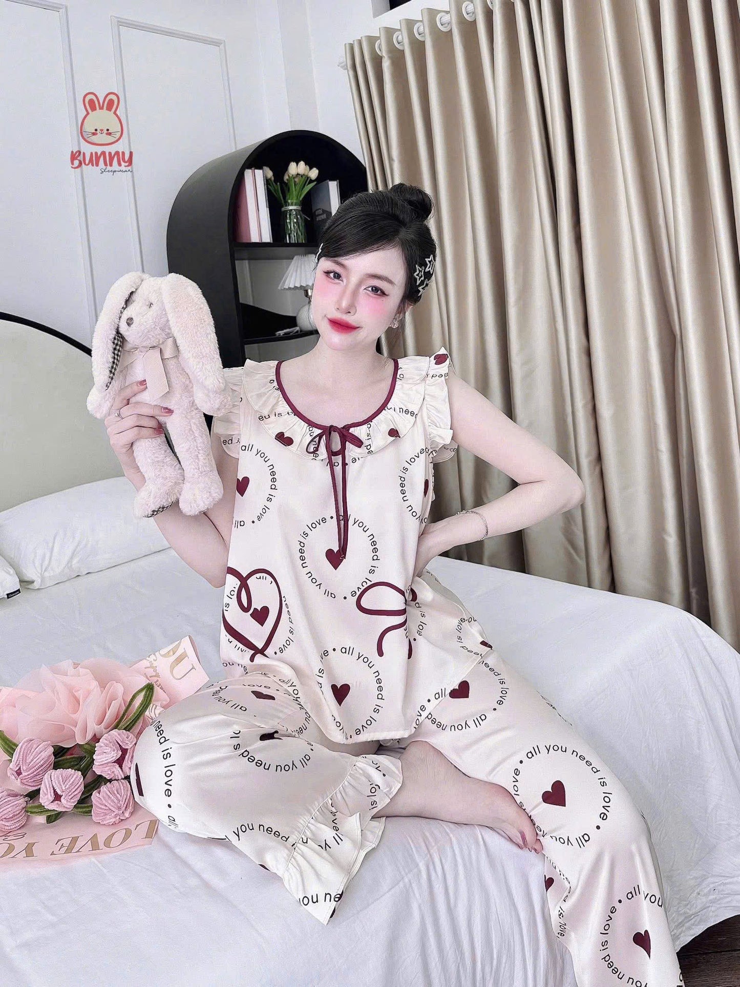 Bộ ngủ lụa tay ngắn cánh tiên Bunny 40–58kg