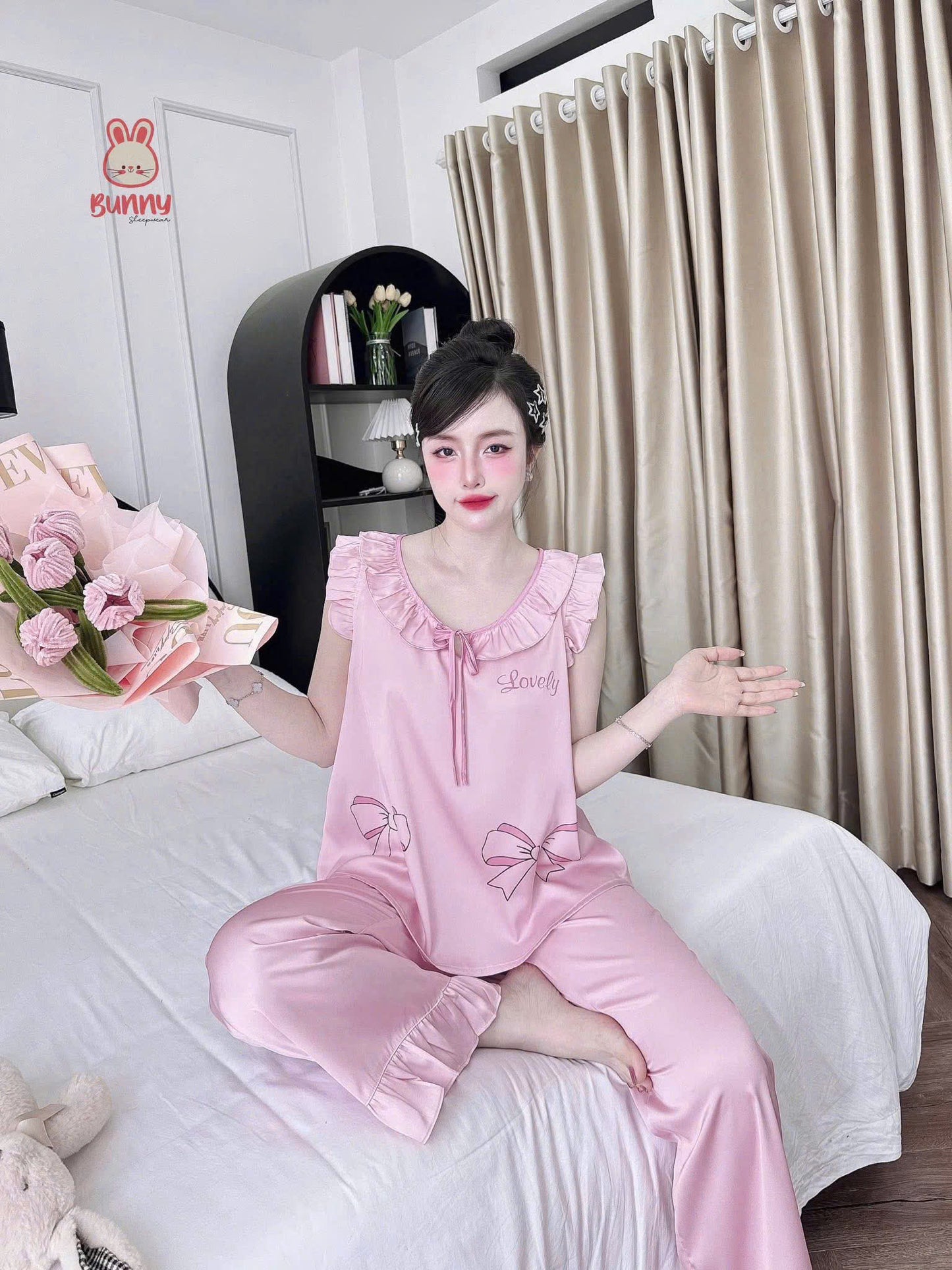 Bộ ngủ lụa tay ngắn cánh tiên Bunny 40–58kg
