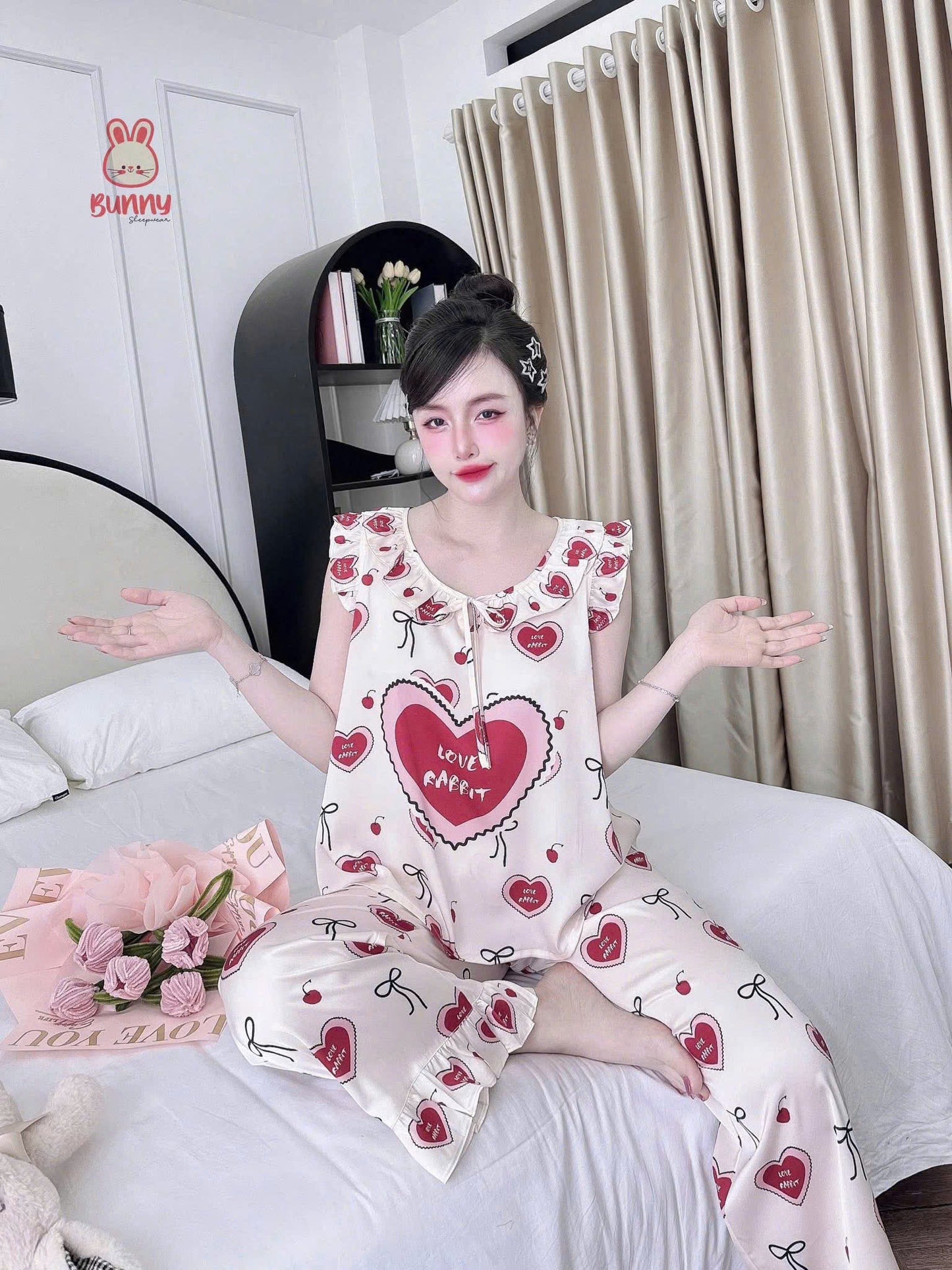 Bộ ngủ lụa tay ngắn cánh tiên Bunny 40–58kg
