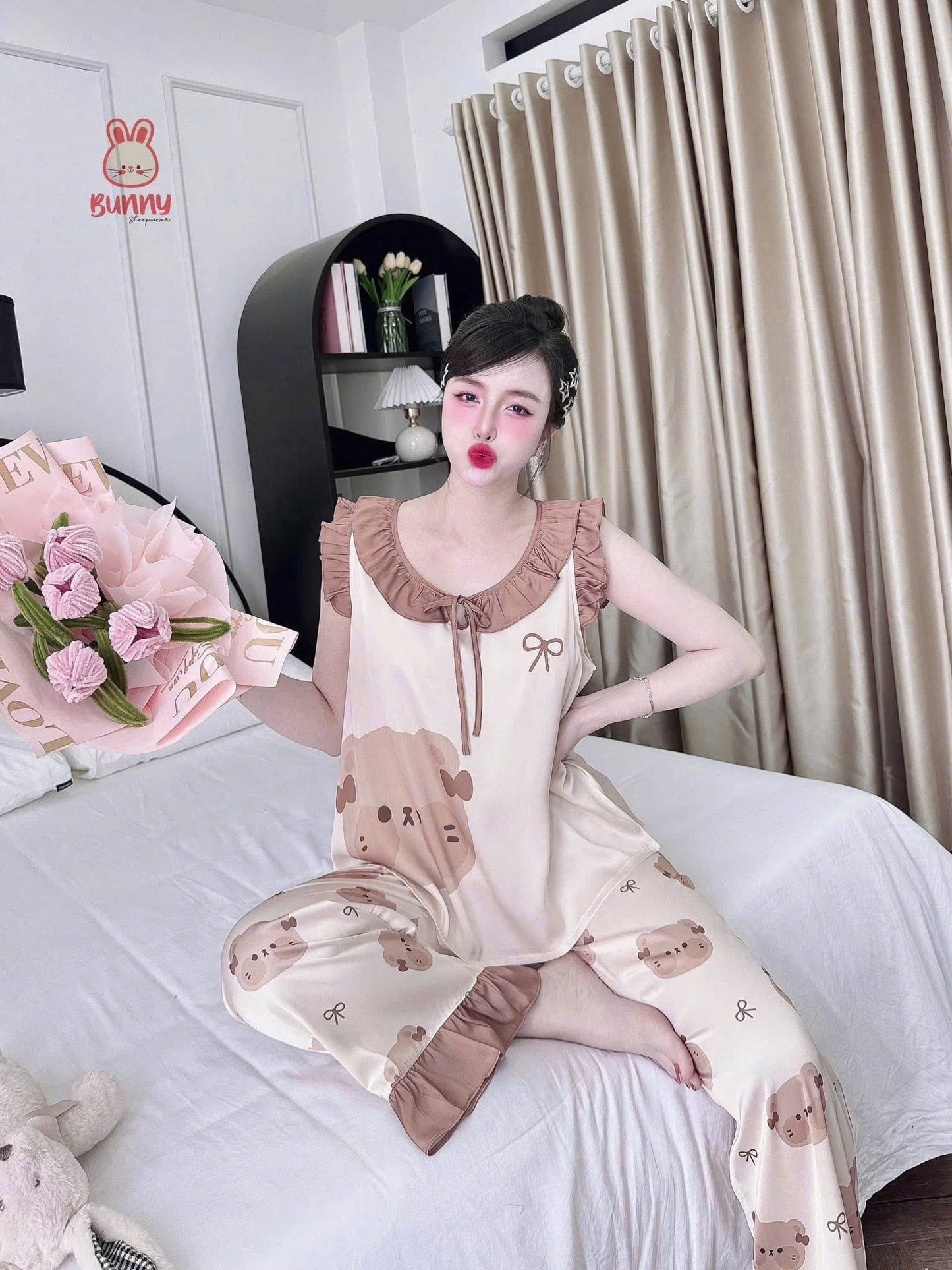 Bộ ngủ lụa tay ngắn cánh tiên Bunny 40–58kg