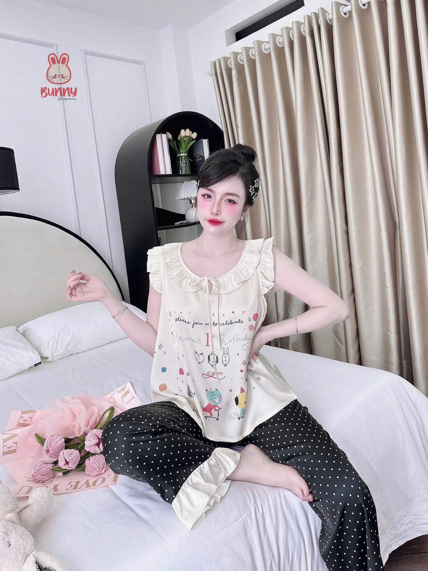 Bộ ngủ lụa tay ngắn cánh tiên Bunny 40–58kg