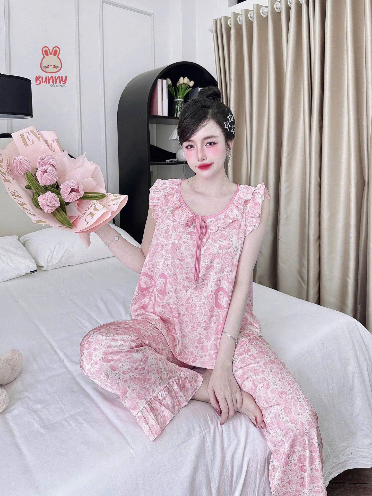 Bộ ngủ lụa tay ngắn cánh tiên Bunny 40–58kg