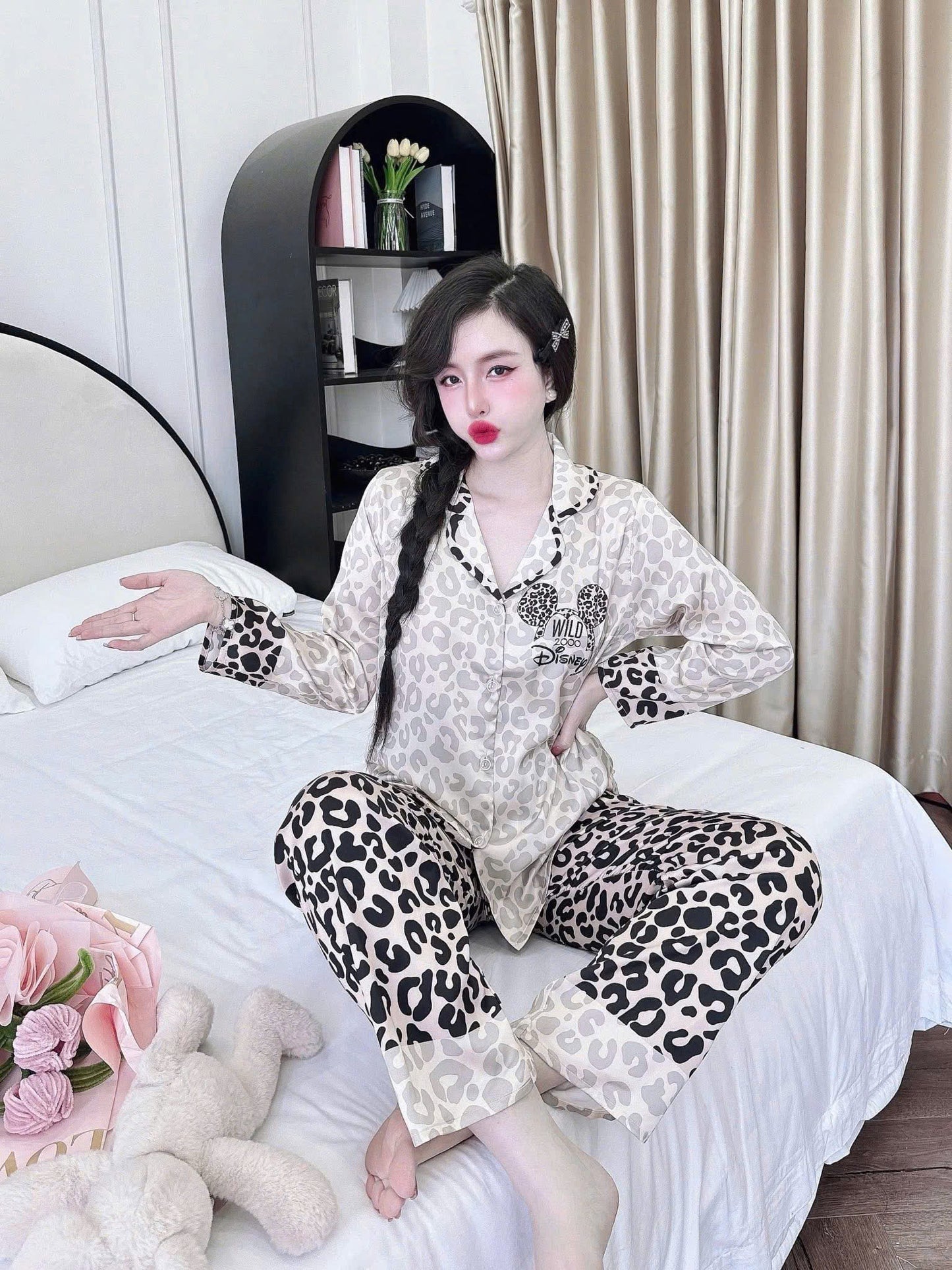 Bộ ngủ pijama tay dài quần dài lụa latin