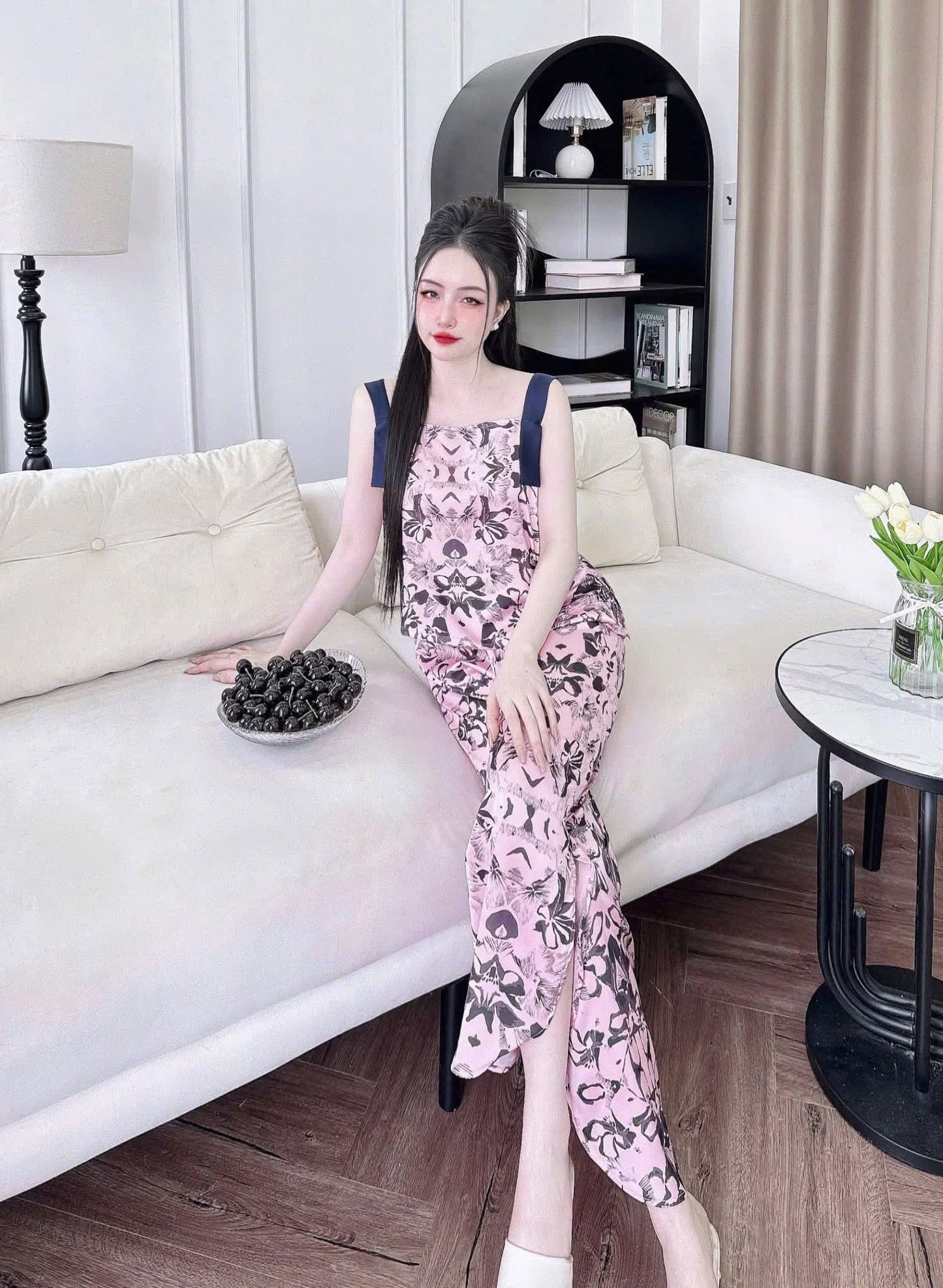Bộ ngủ 2 dây bảng to phối màu dạng croptop dưới 70kg
